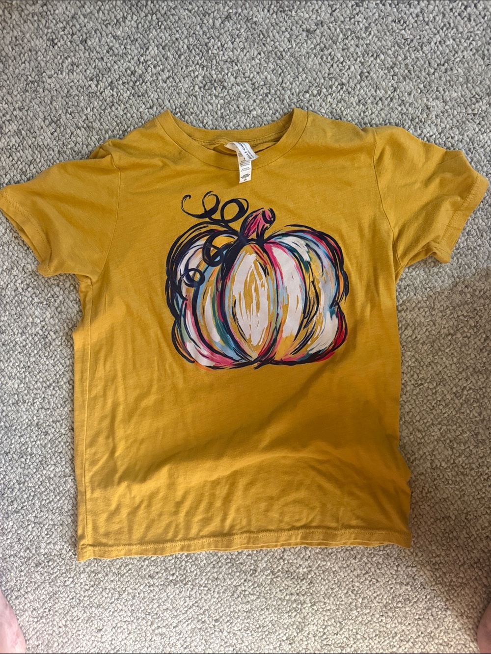 Bella Canvas Mustard Yellow Tee with Colorful Pumpkin Graphic